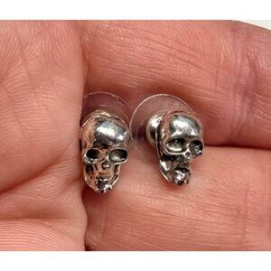 New Silver‎ Tone Skull Stud Pierced Earrings Small .33" Gothic Skeleton Head